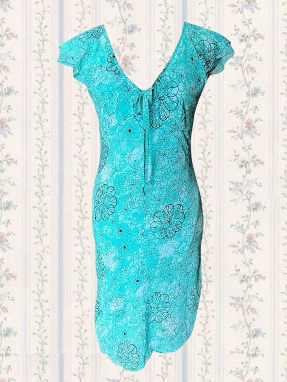 Turquoise Floral Tie-Front Dress